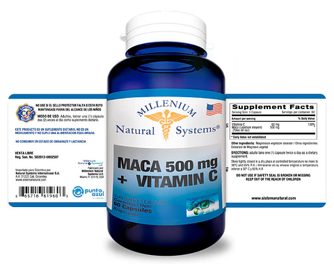 Maca 500 mg + Vitamina C 60 Capsulas Natural Systems