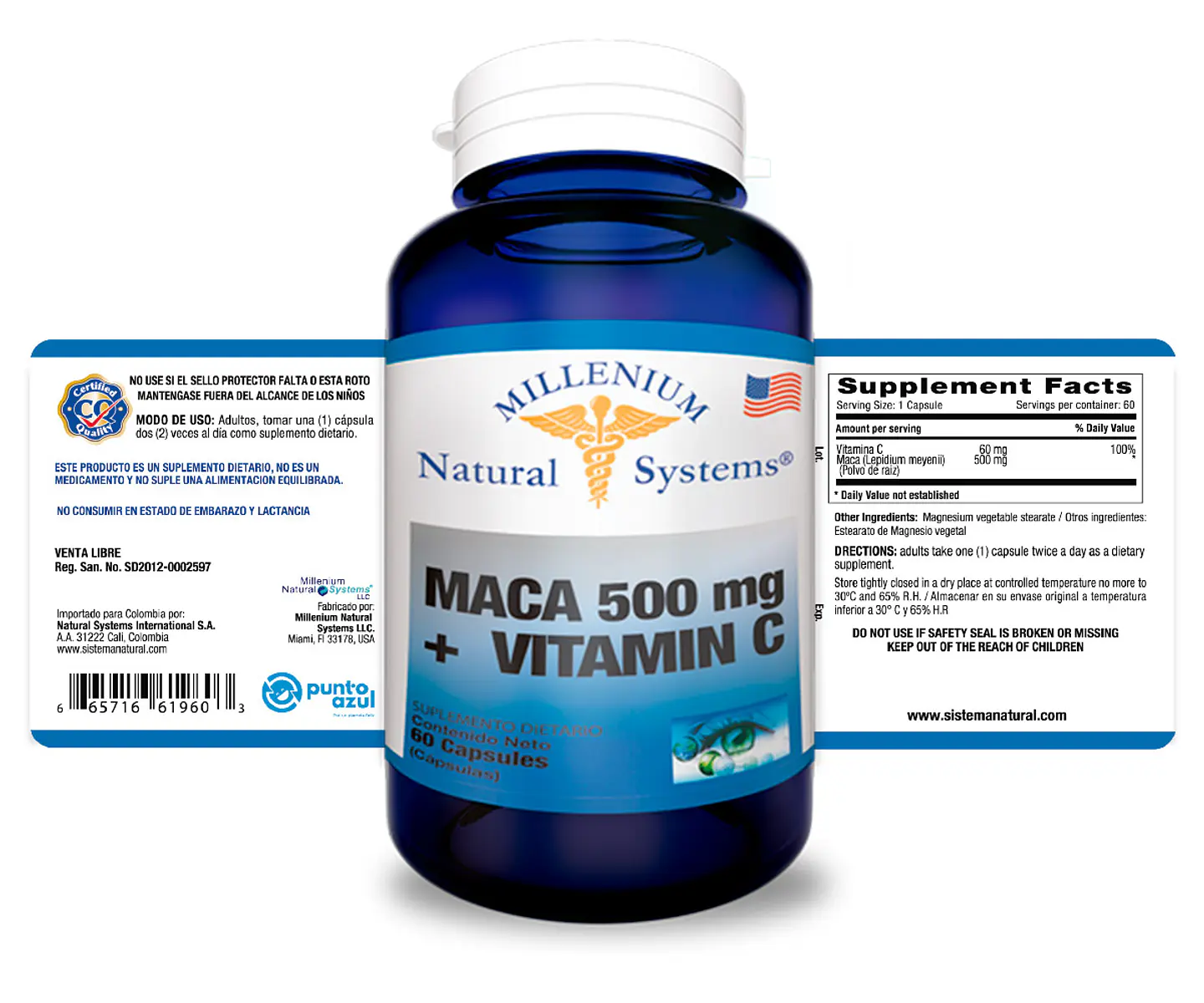 Maca 500 mg + Vitamina C 60 Capsulas Natural Systems 2