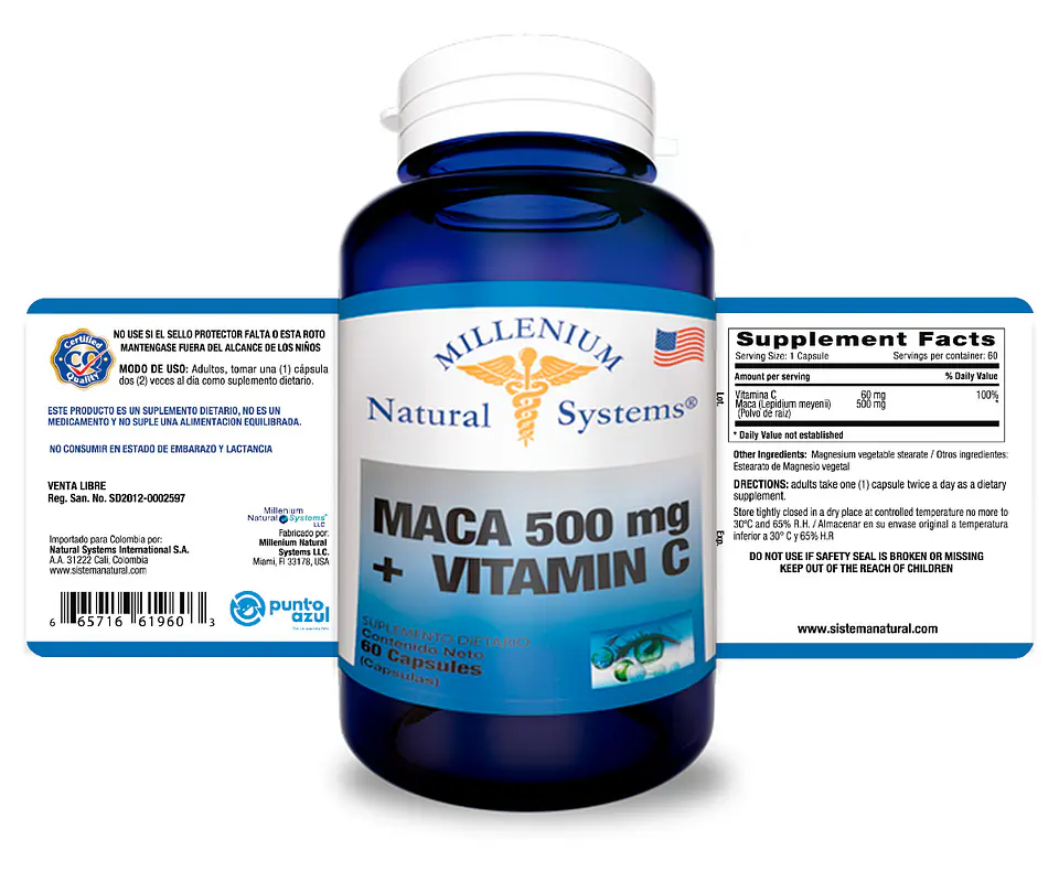 Maca 500 mg + Vitamina C 60 Capsulas Natural Systems 2