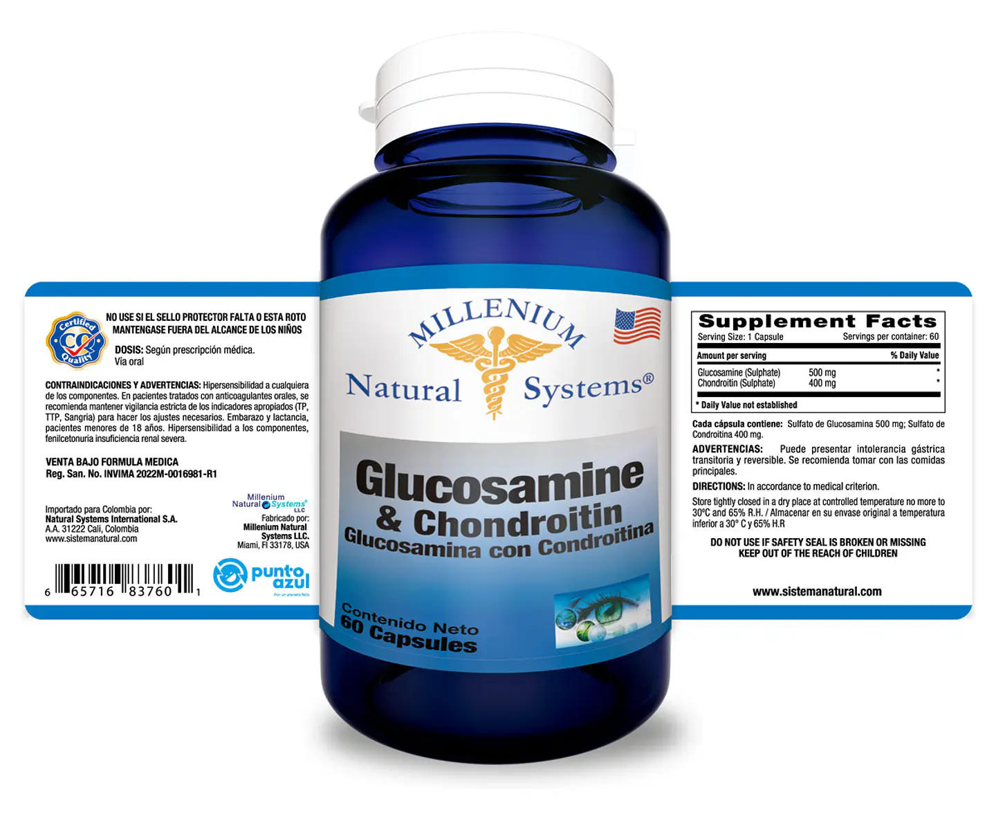Glucosamina Chondroitin 500/400 mg 60 Capsulas Natural Systems 2