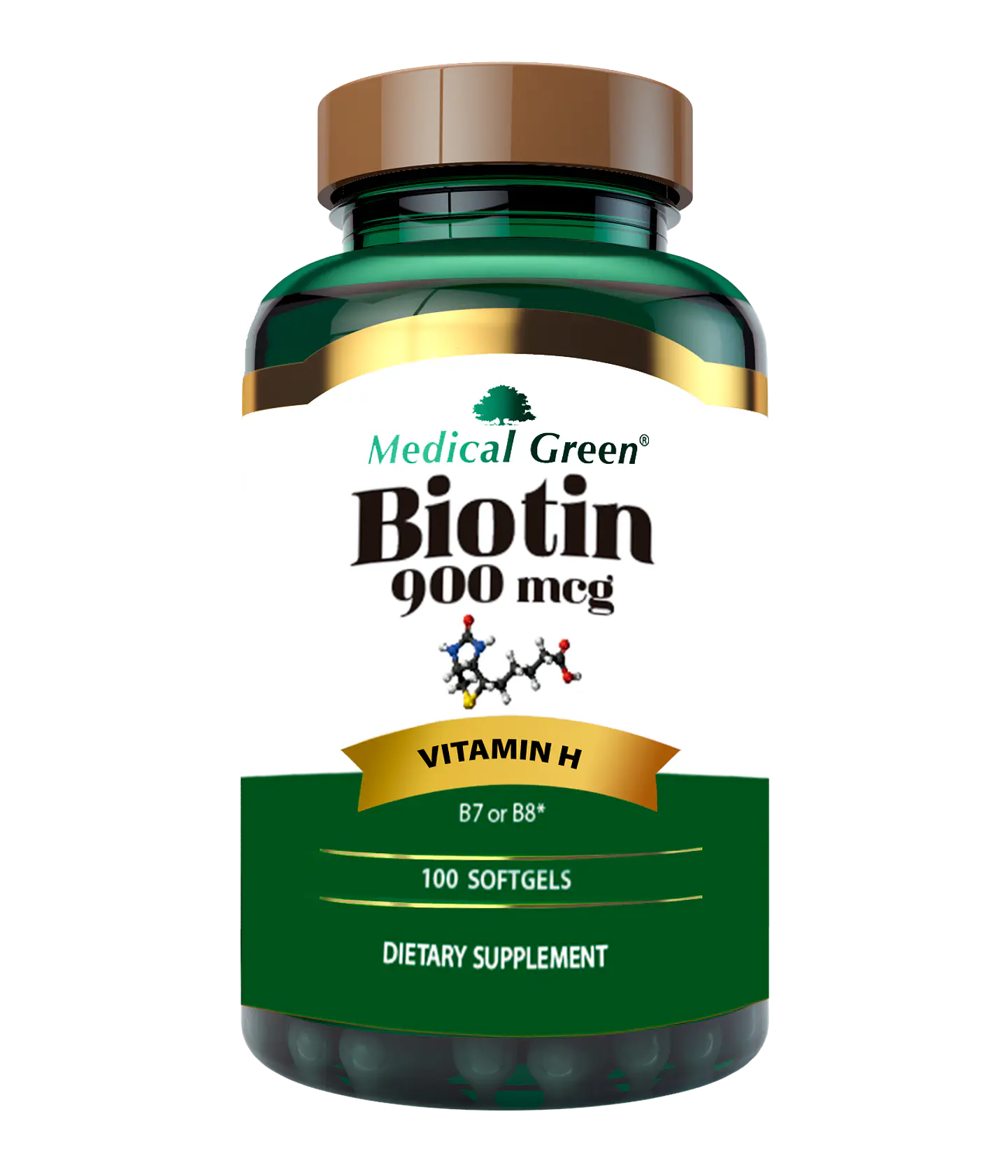 Biotina 900Mcg 100 Softgels Medical Green 1