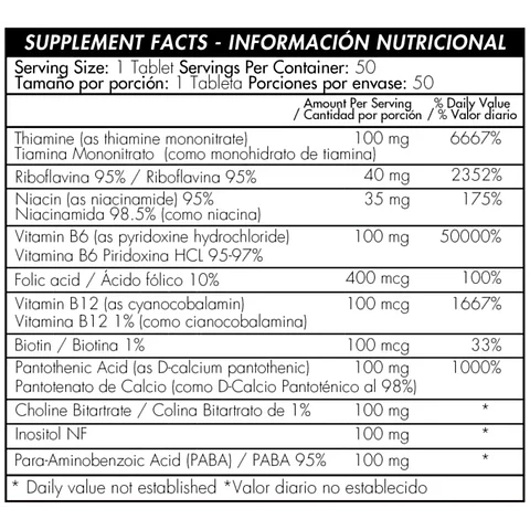 Complejo B100 Complex 50Caplets Healthy America