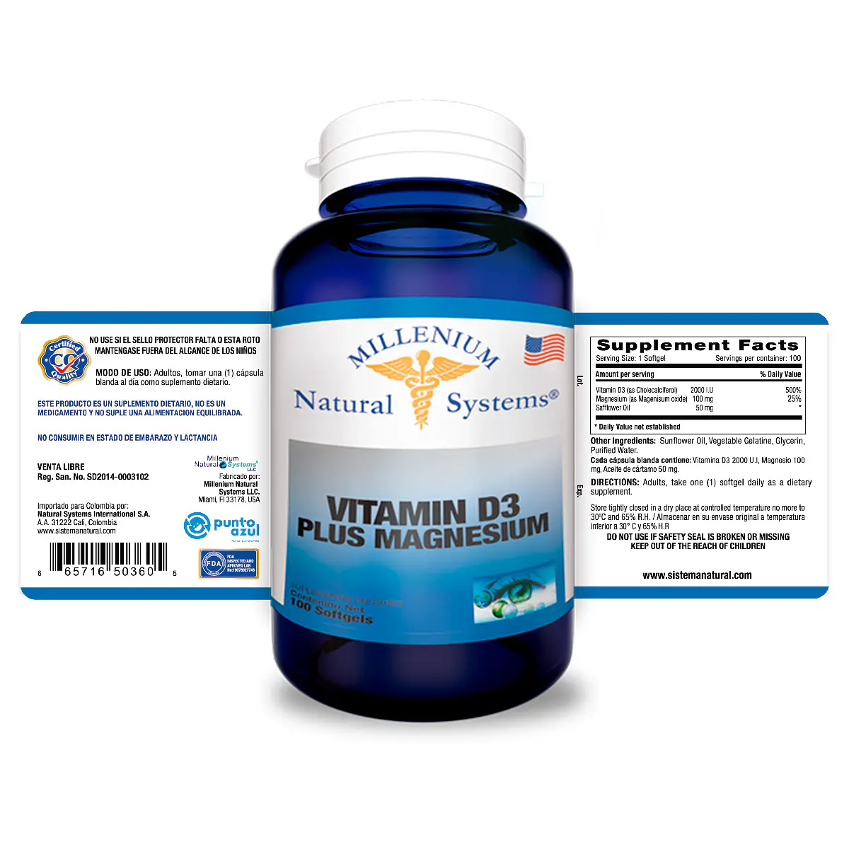 Vitamin D3 Plus 2000 UI Magnesium Suplemento para Huesos | Naturales ...