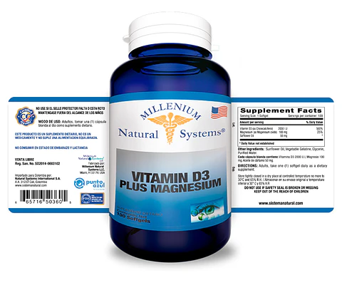 Vitamina D3 + Magnesio 100 Sofgetls Natural Systems