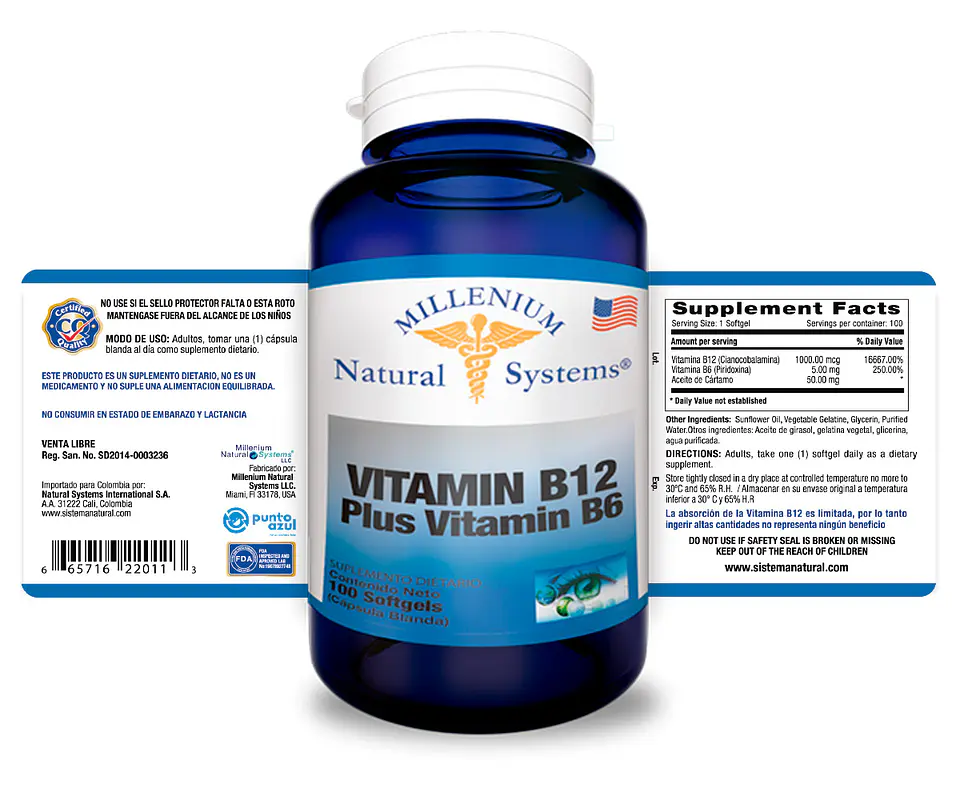 Vitamina B12 Plus Vitamina B6 100 Softgels Natural Systems 2