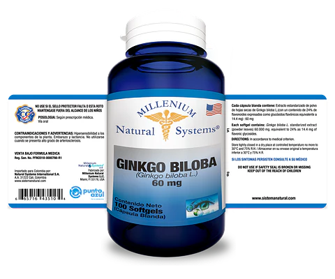 Ginkgo Biloba 60mg 100 Softgels Natural Systems