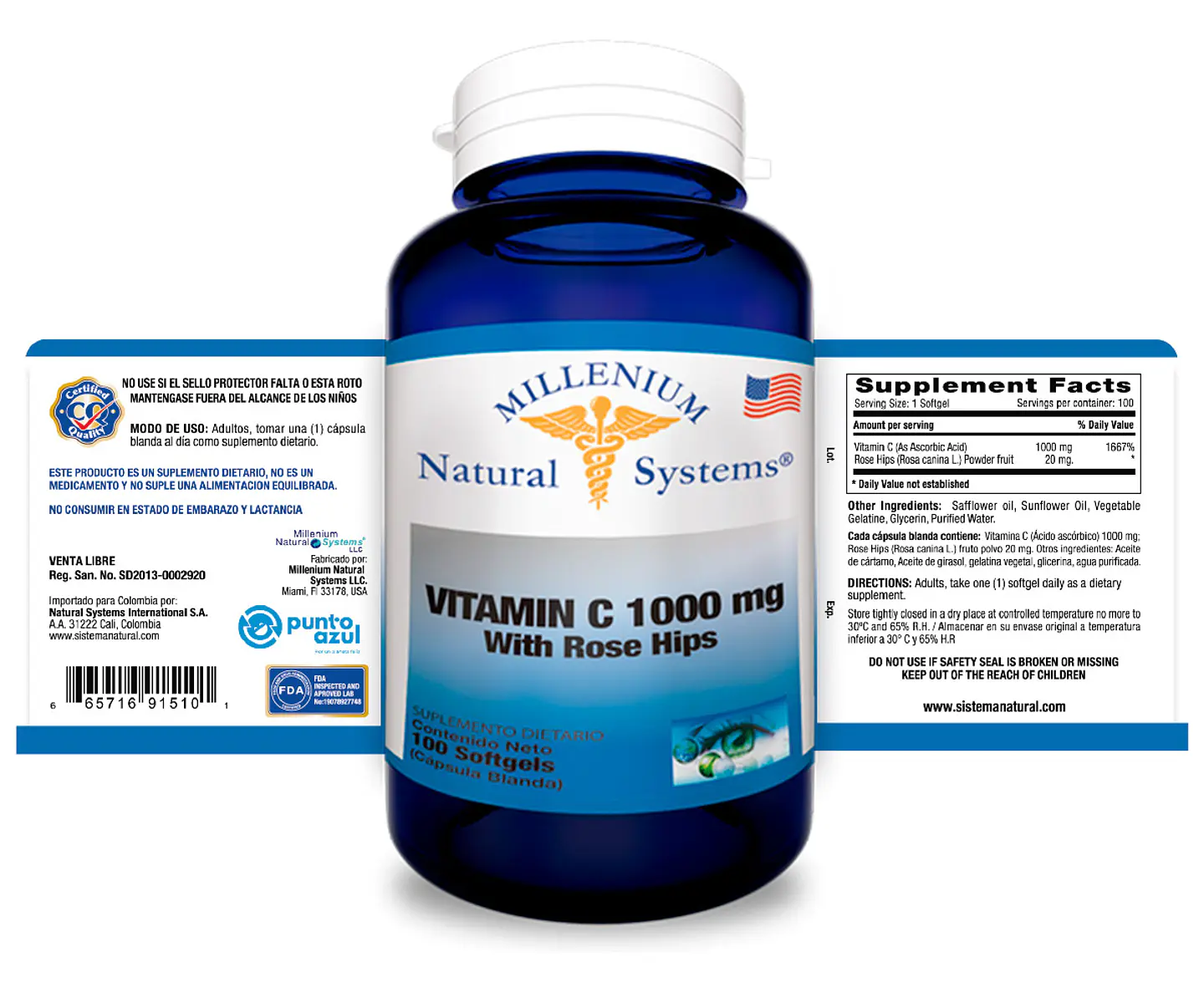 Vitamina C 1000 mg Rose Hips 100 Softgels 2