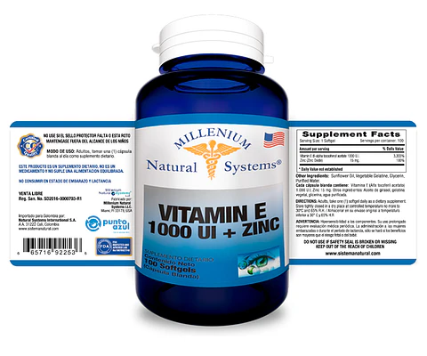 Vitamina E 1000 UI con Zinc 100 Softgels