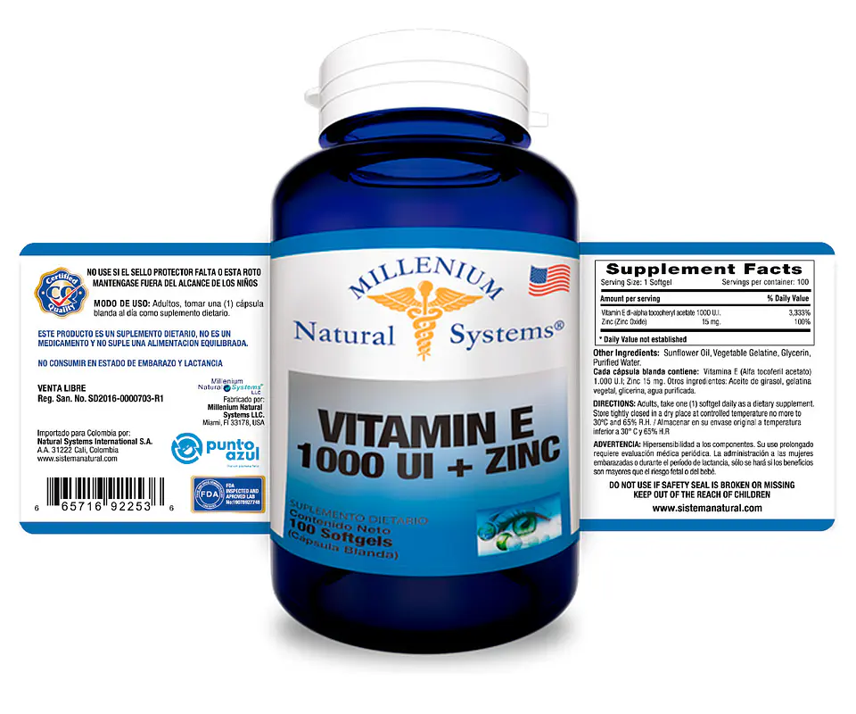 Vitamin E 1000 IU with Zinc 100 Softgels 2