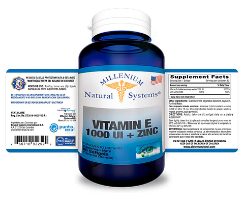 Vitamina E 1000 UI con Zinc 60 Softgels