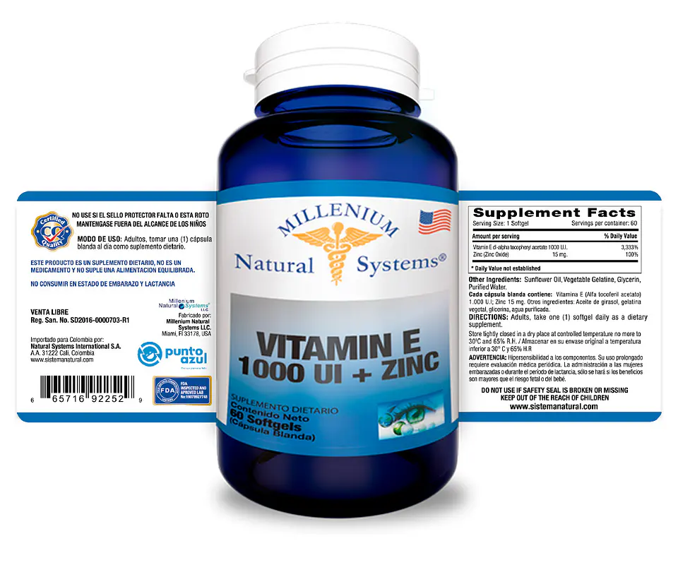 Vitamina E 1000 UI con Zinc 60 Softgels 2