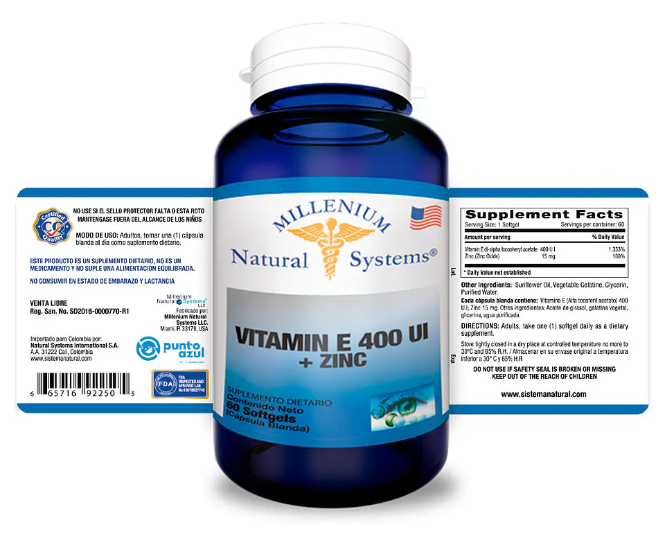 Vitamina E 400 UI Con Zinc 60 Softgels 2