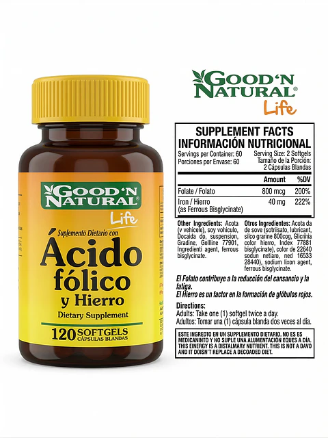 Ácido Fólico y Hierro - Good´n Natural Life 120 Cápsulas