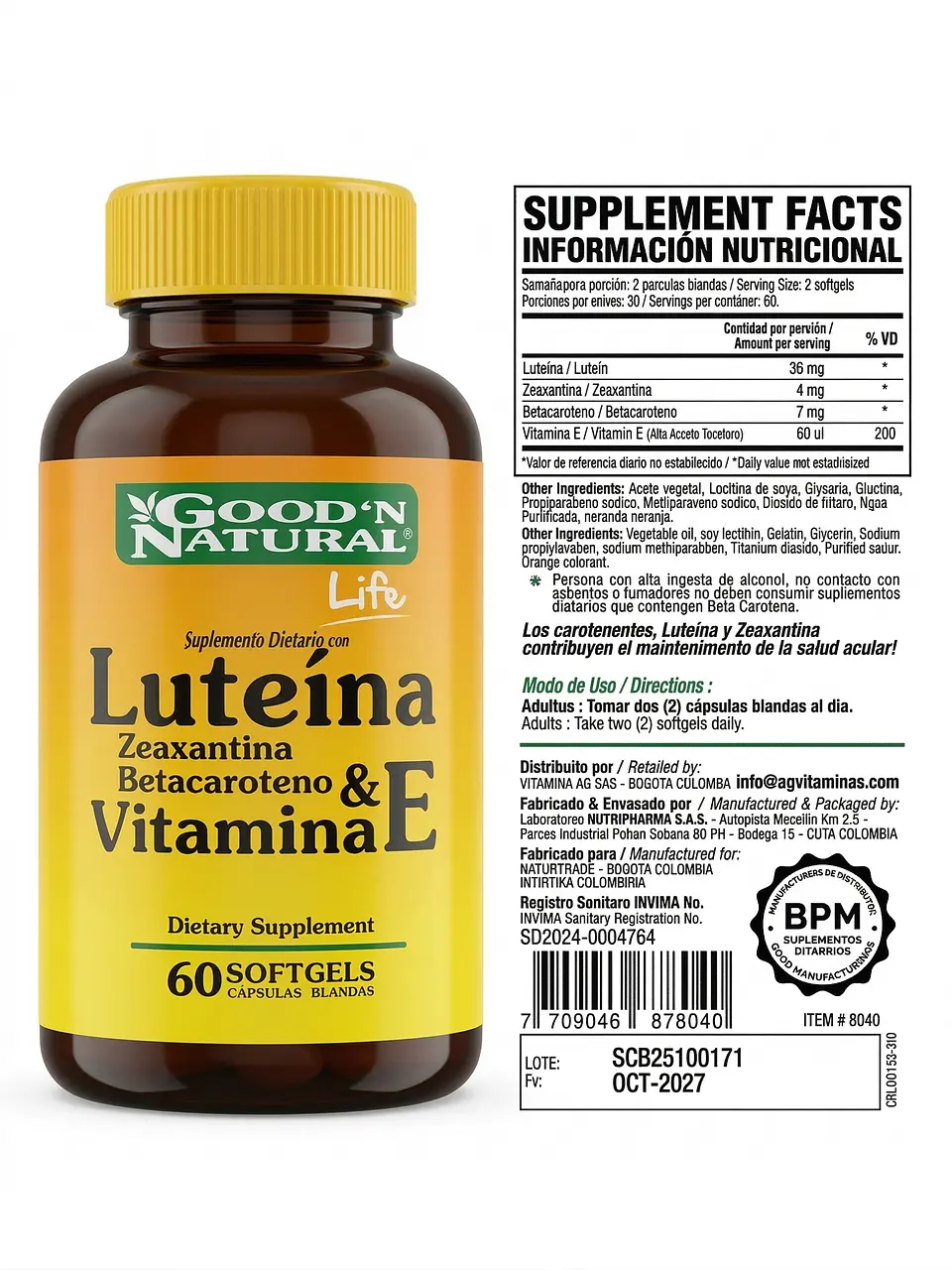 Luteína Zeaxantina Betacaroteno & Vitamina E Good Natural Life 60 Softgels 2