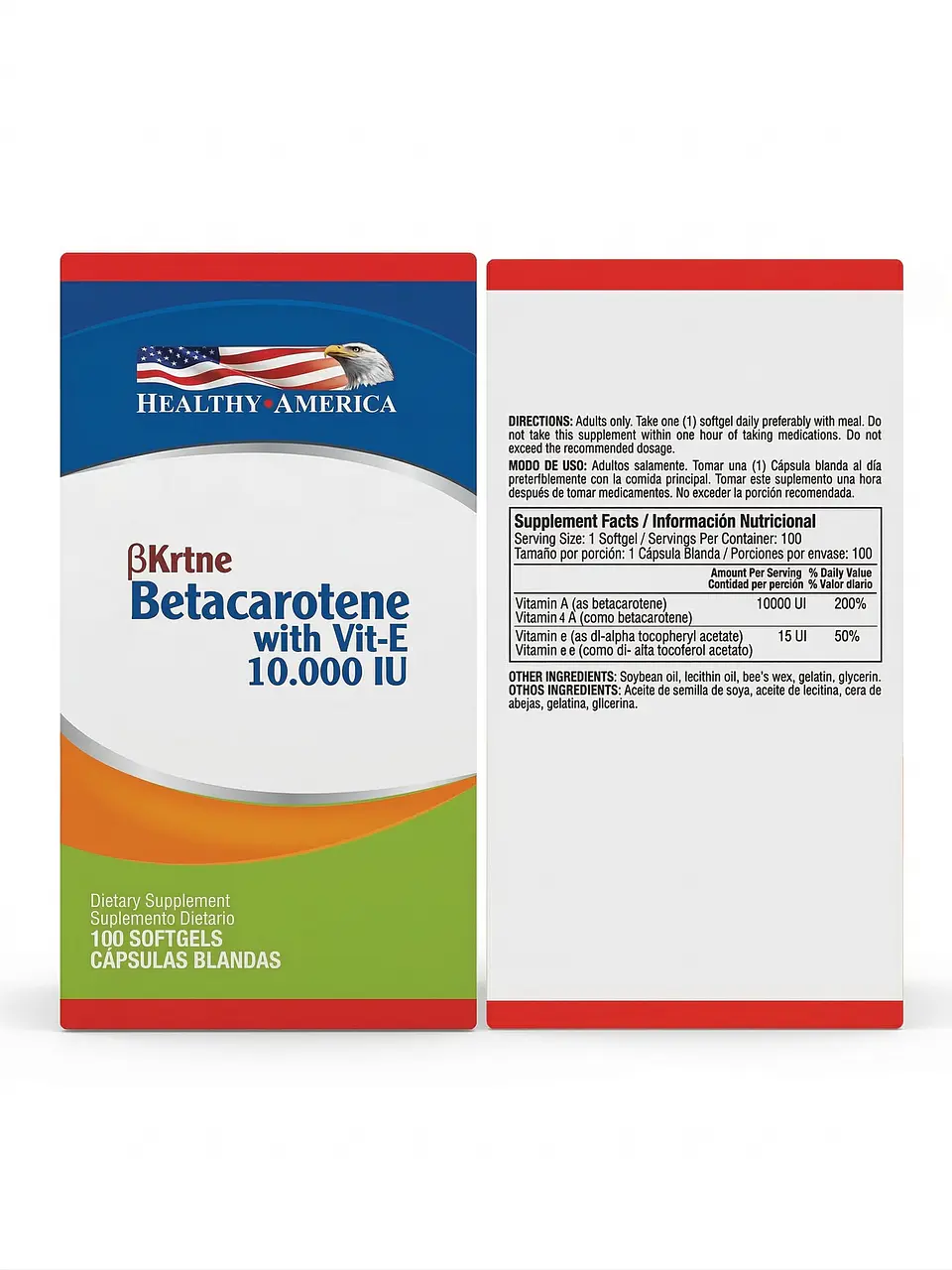 Betacaroteno Con Vitamina E Healthy America 100 Capsulas 2