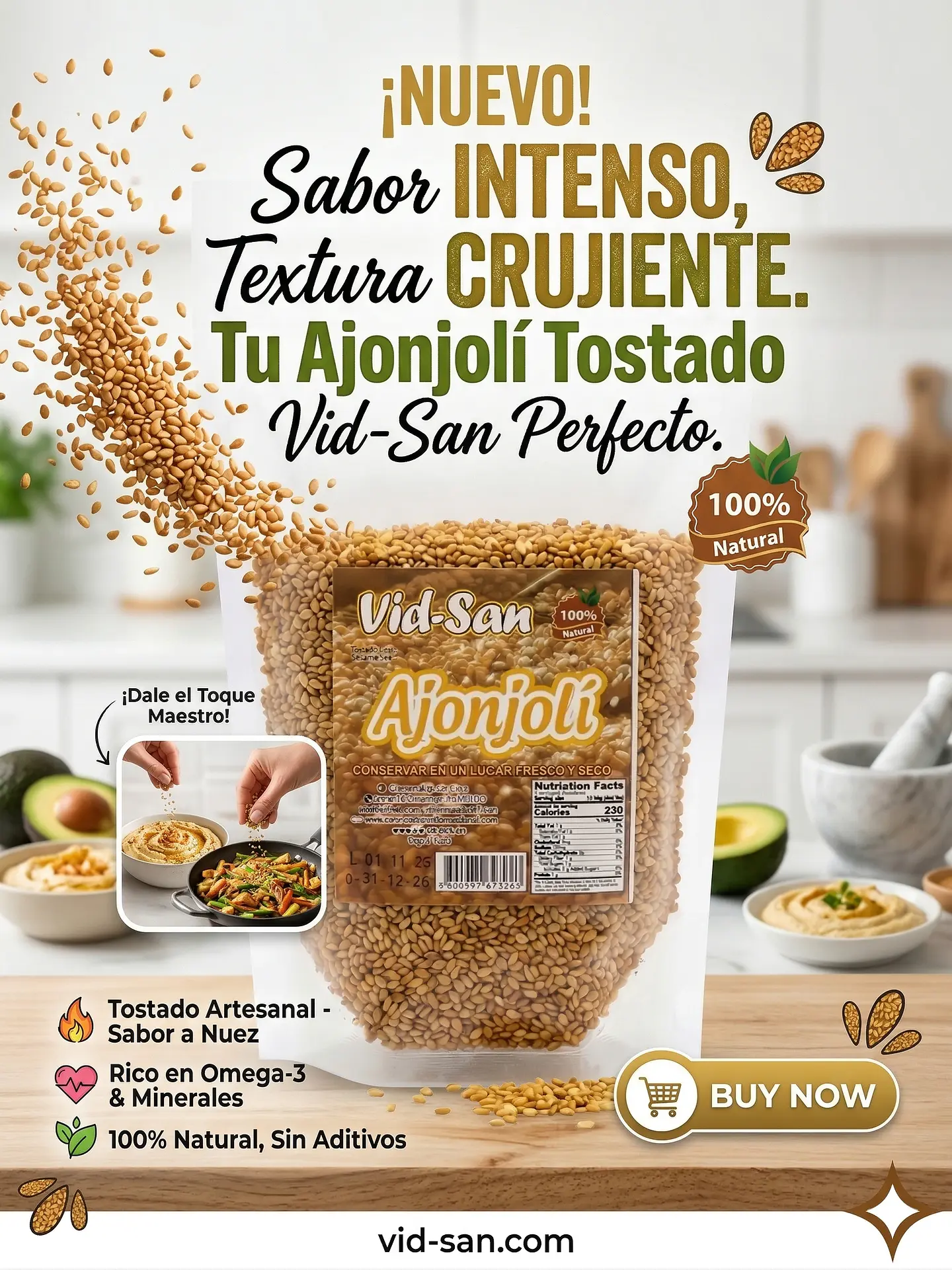 Ajonjoli O Sesamo Tostado 250G Alimentos Naturales Vida Sana 2