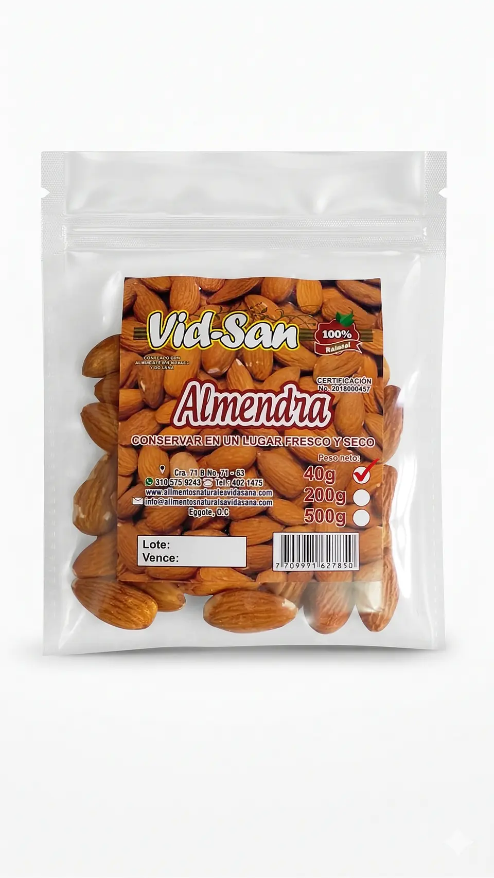 Almendra 40G Alimentos Naturales Vida Sana 1