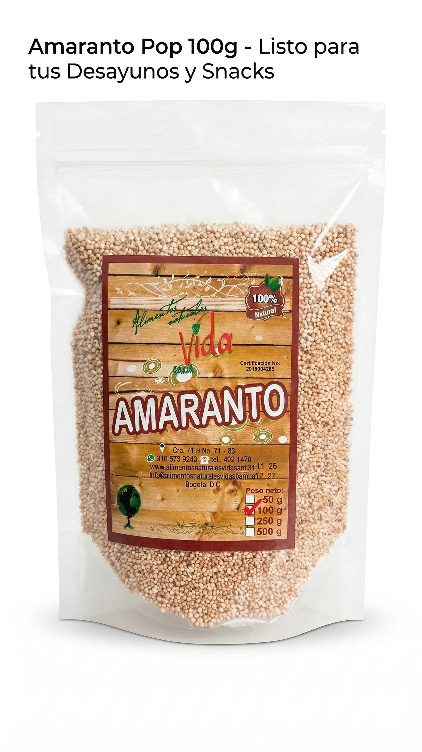 Amaranto Pop 100G Alimentos Naturales Vida Sana 1