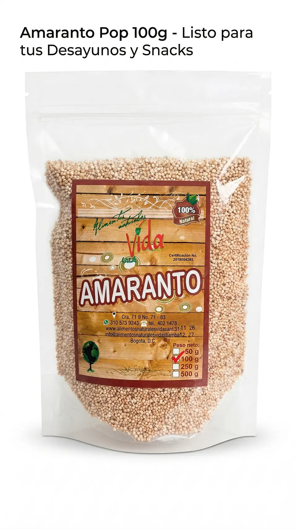 Amaranto Pop 100G Alimentos Naturales Vida Sana 1
