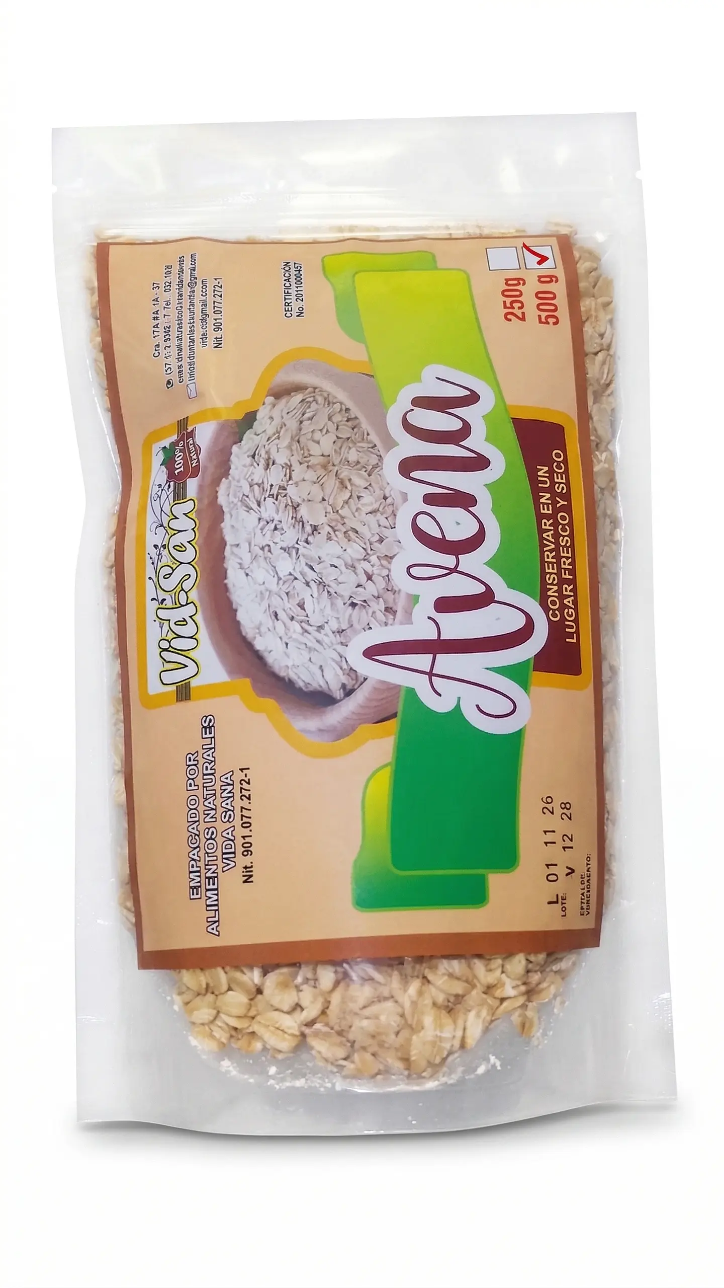 Avena En Hojuelas 500G Alimentos Naturales Vida Sana 1