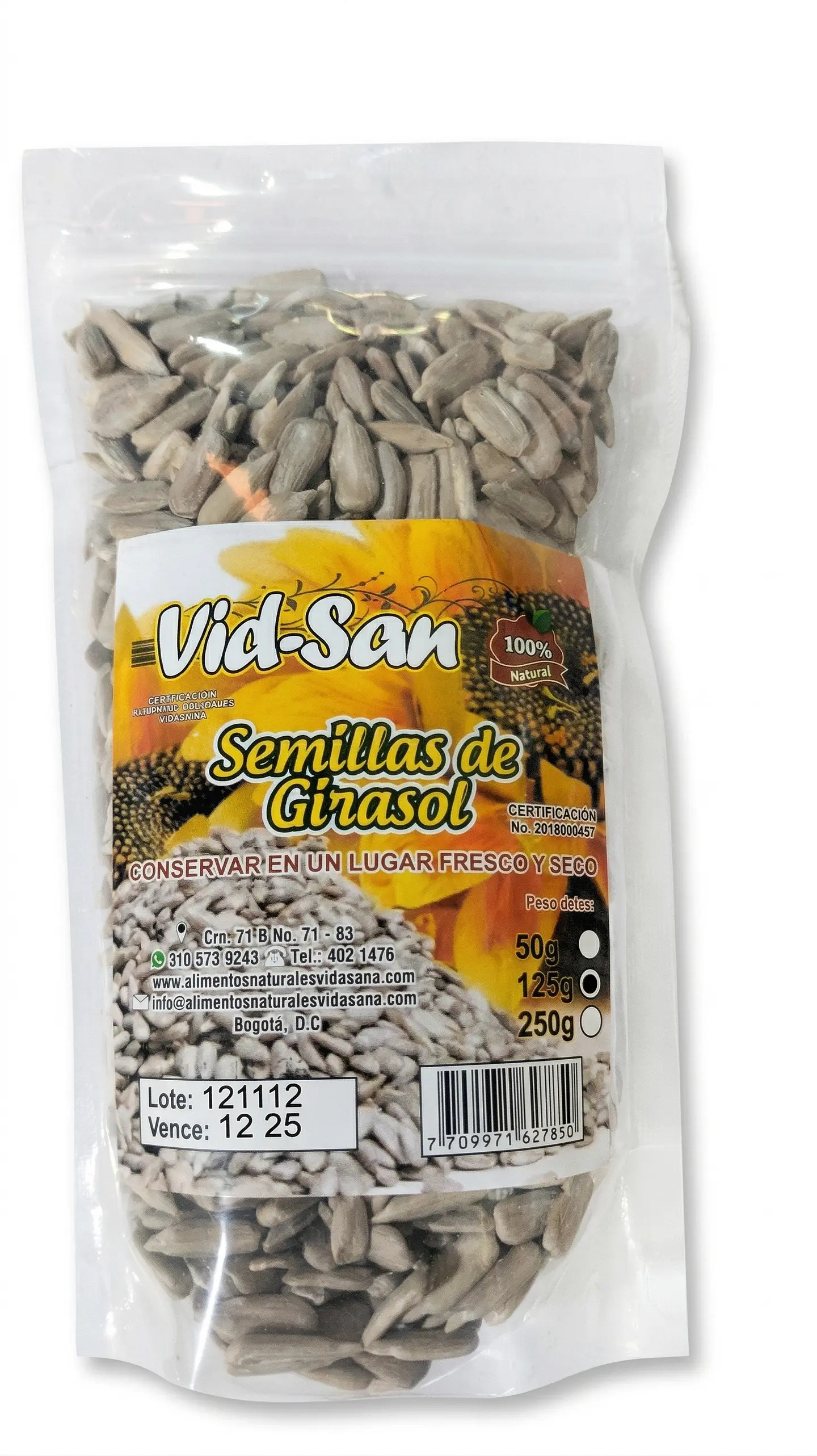 Semillas De Girasol 125G Alimentos Naturales Vida Sana 1