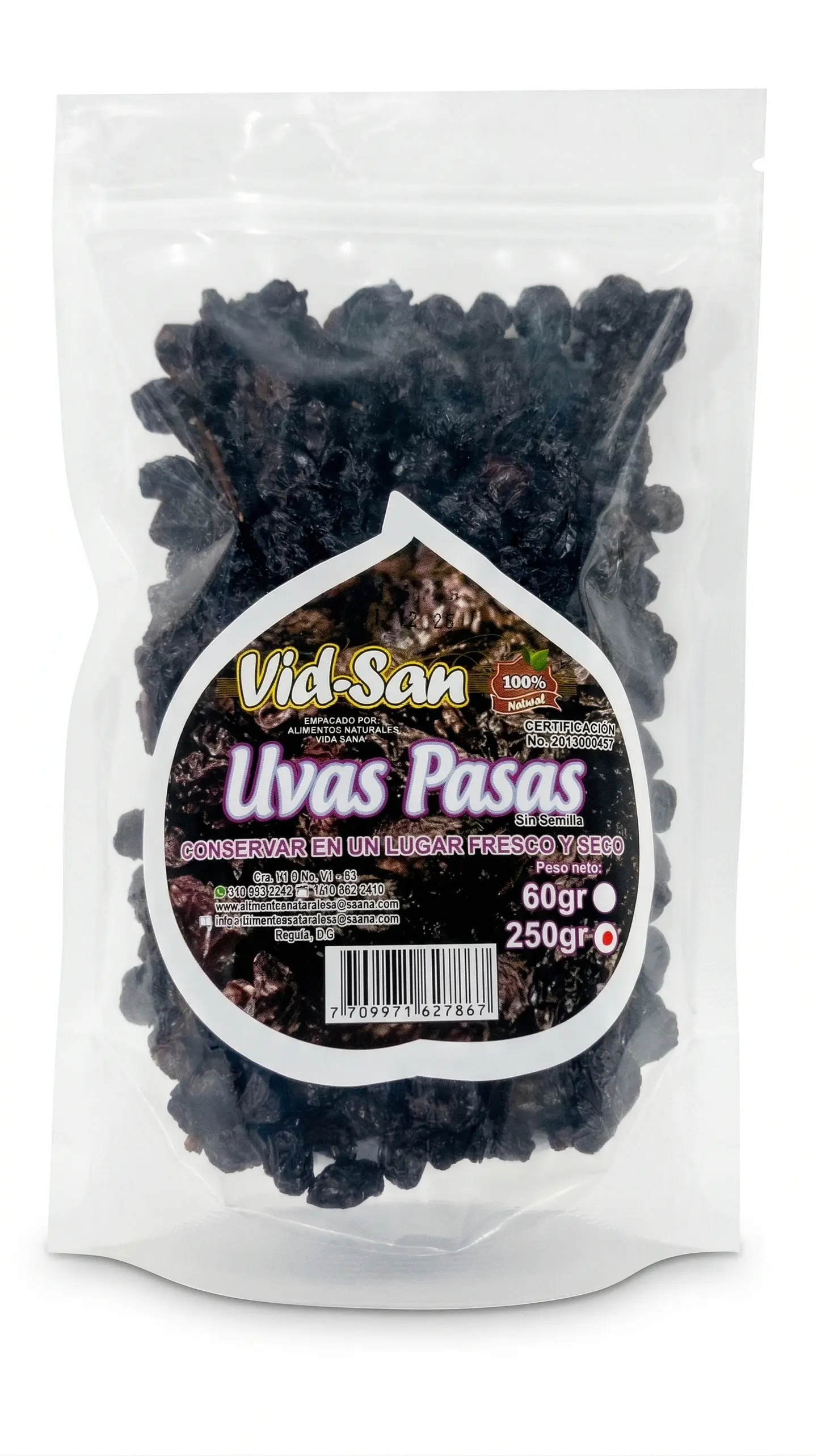 Uvas Pasas 250G Alimentos Naturales Vida Sana 1