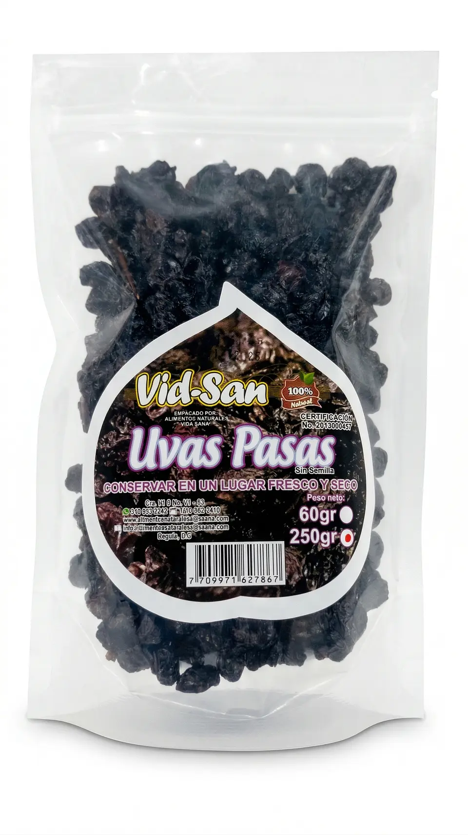 Uvas Pasas 250G Alimentos Naturales Vida Sana 1