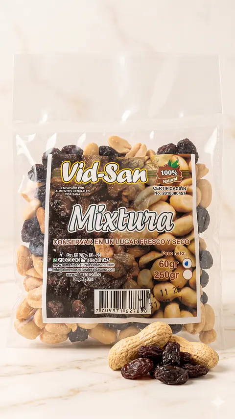Mixtura Mani Con Uvas Pasas 60G Alimentos Naturales Vida Sana