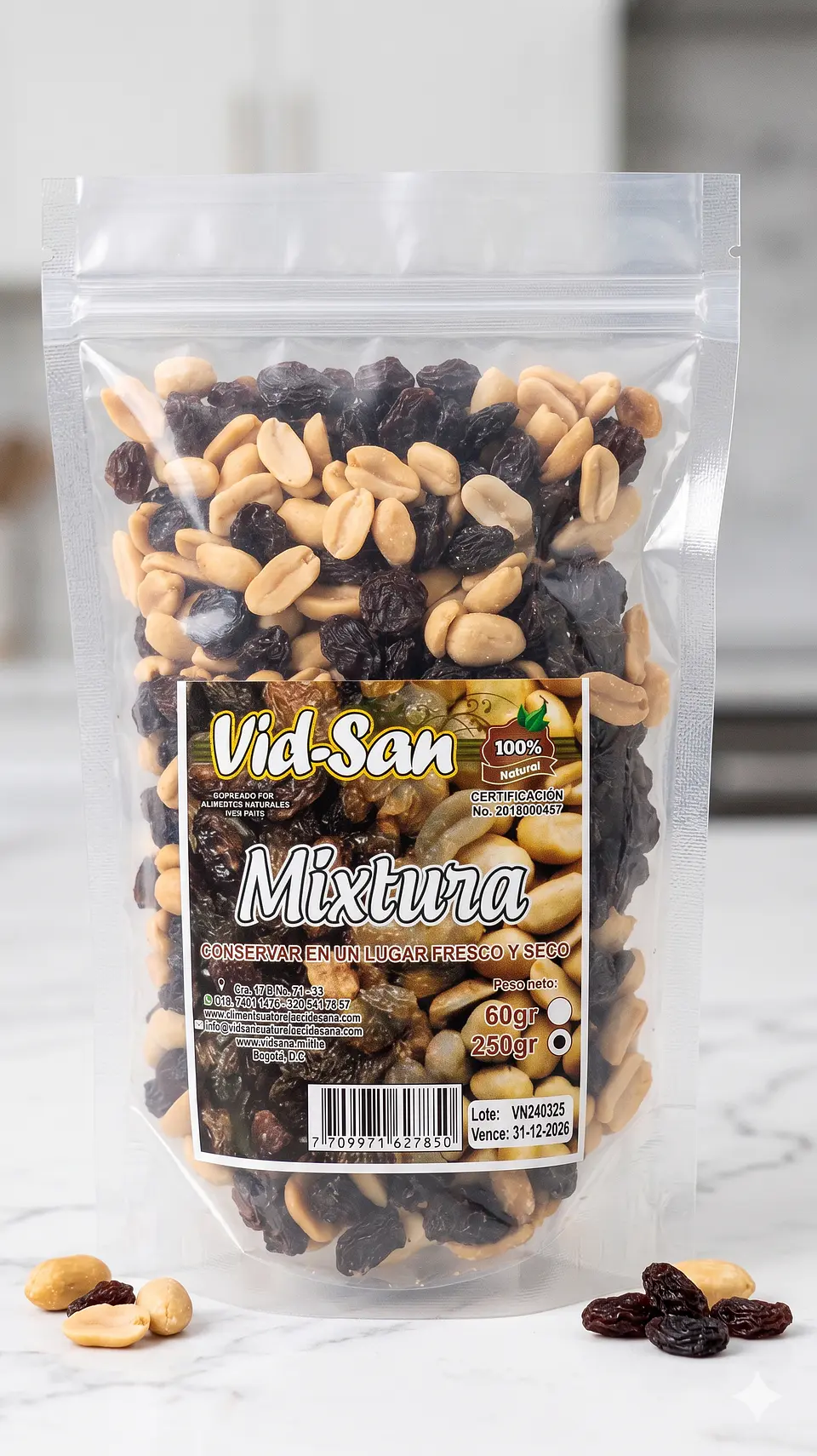 Mixtura Mani Con Uvas Pasas 250G Alimentos Naturales Vida Sana 1