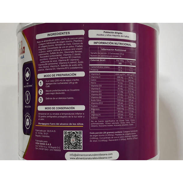 Colageno Bovino Hidrolizado 700G Alimentos Naturales Vida Sana 2