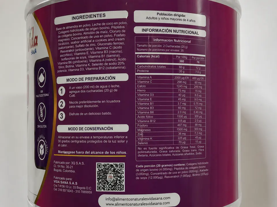 Colageno Bovino Hidrolizado 700G Alimentos Naturales Vida Sana 2