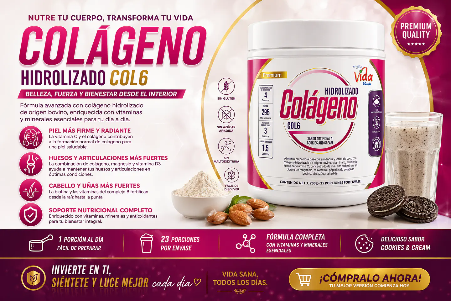 Colageno Bovino Hidrolizado 700G Alimentos Naturales Vida Sana 3