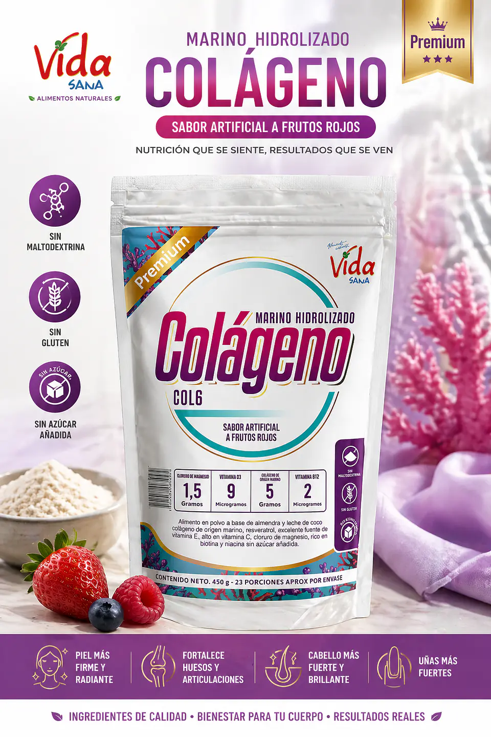 Colageno Marino Hidrolizado 450G Alimentos Naturales Vida Sana 1