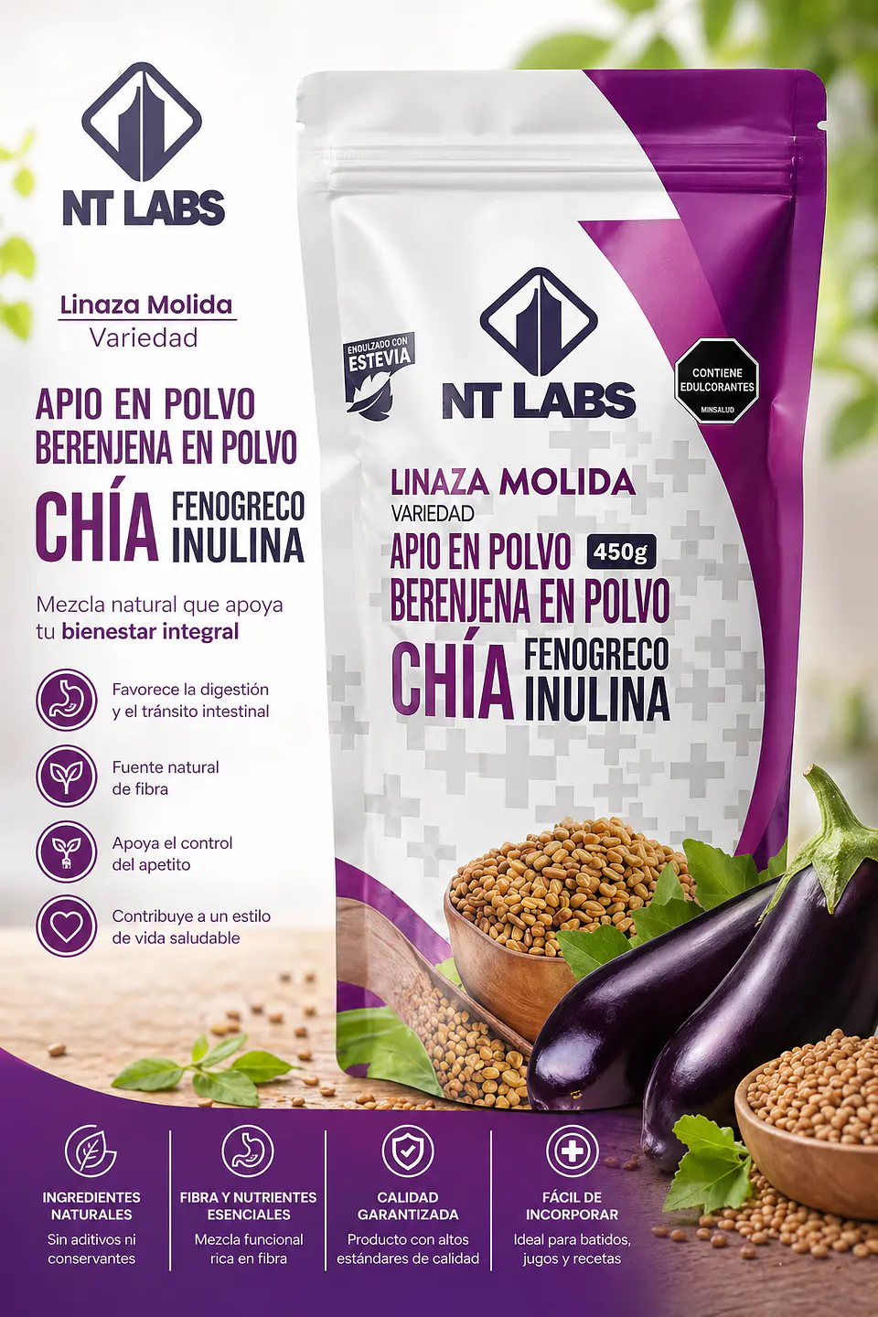 Linaza Chia Berenjena Fenogreco 450g 2
