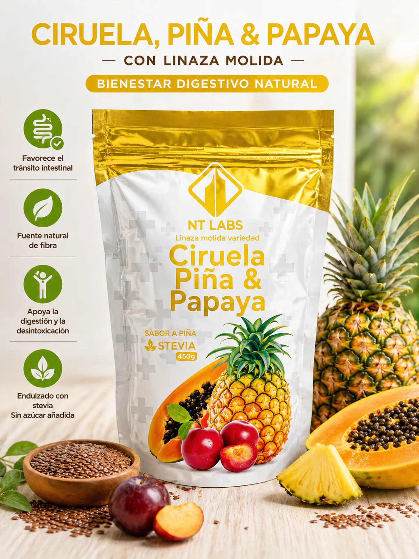 Linaza Ciruela Piña Y Papaya 450G Nt Labs 1