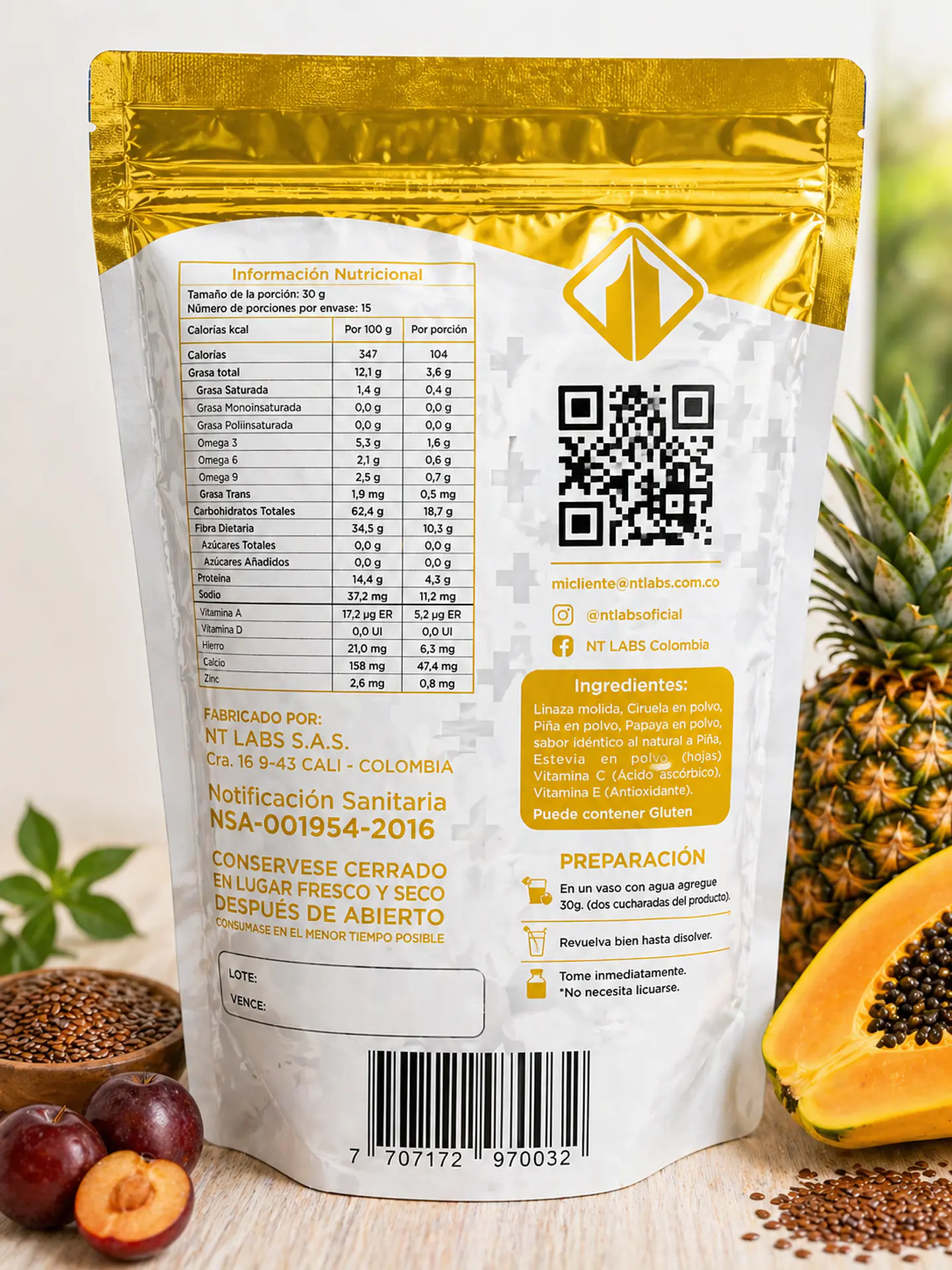 Linaza Ciruela Piña Y Papaya 450G Nt Labs 2