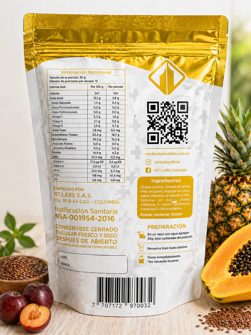 Linaza Ciruela Piña Y Papaya 450G Nt Labs 2