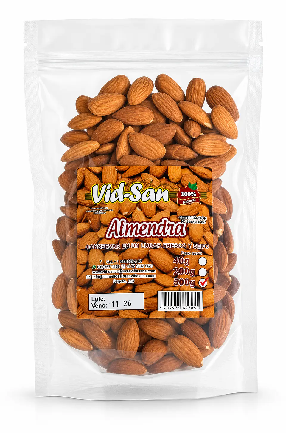 Almendra 500g Alimentos Naturales Vida Sana 1