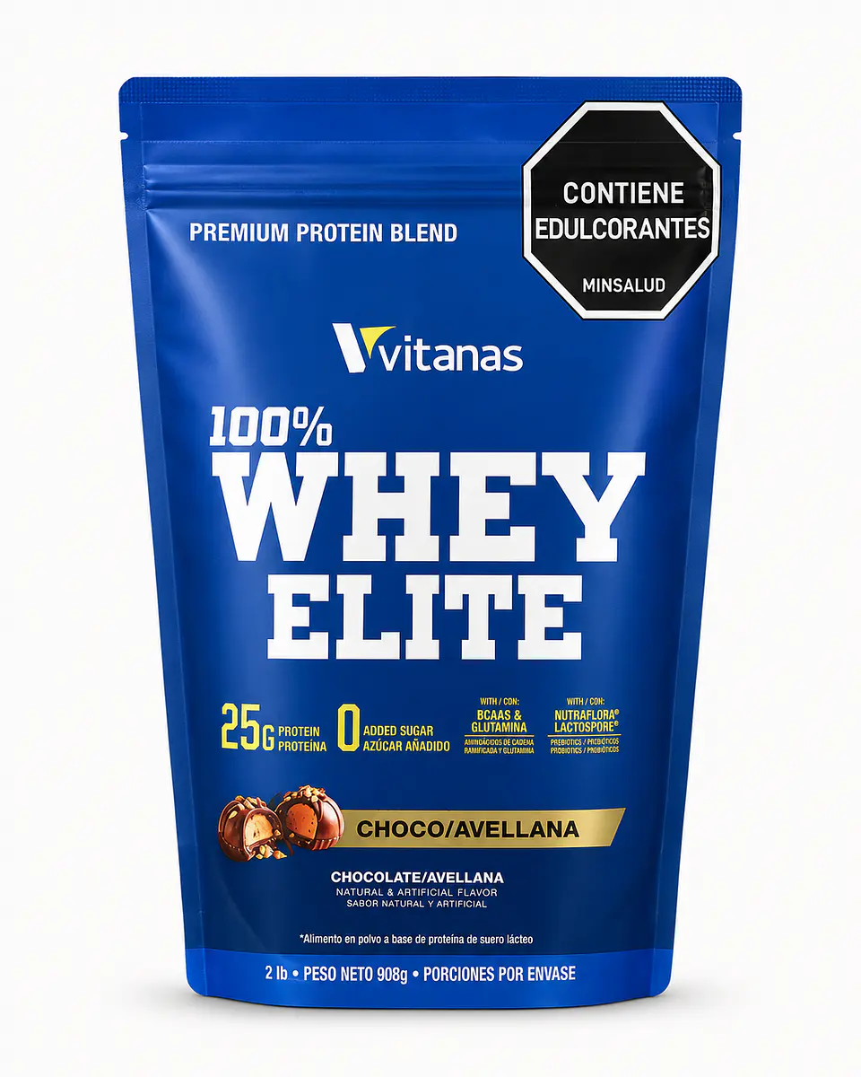 100 Whey Elite Vitanas Choco Avellana – Proteína de Suero Lácteo 908 g 1