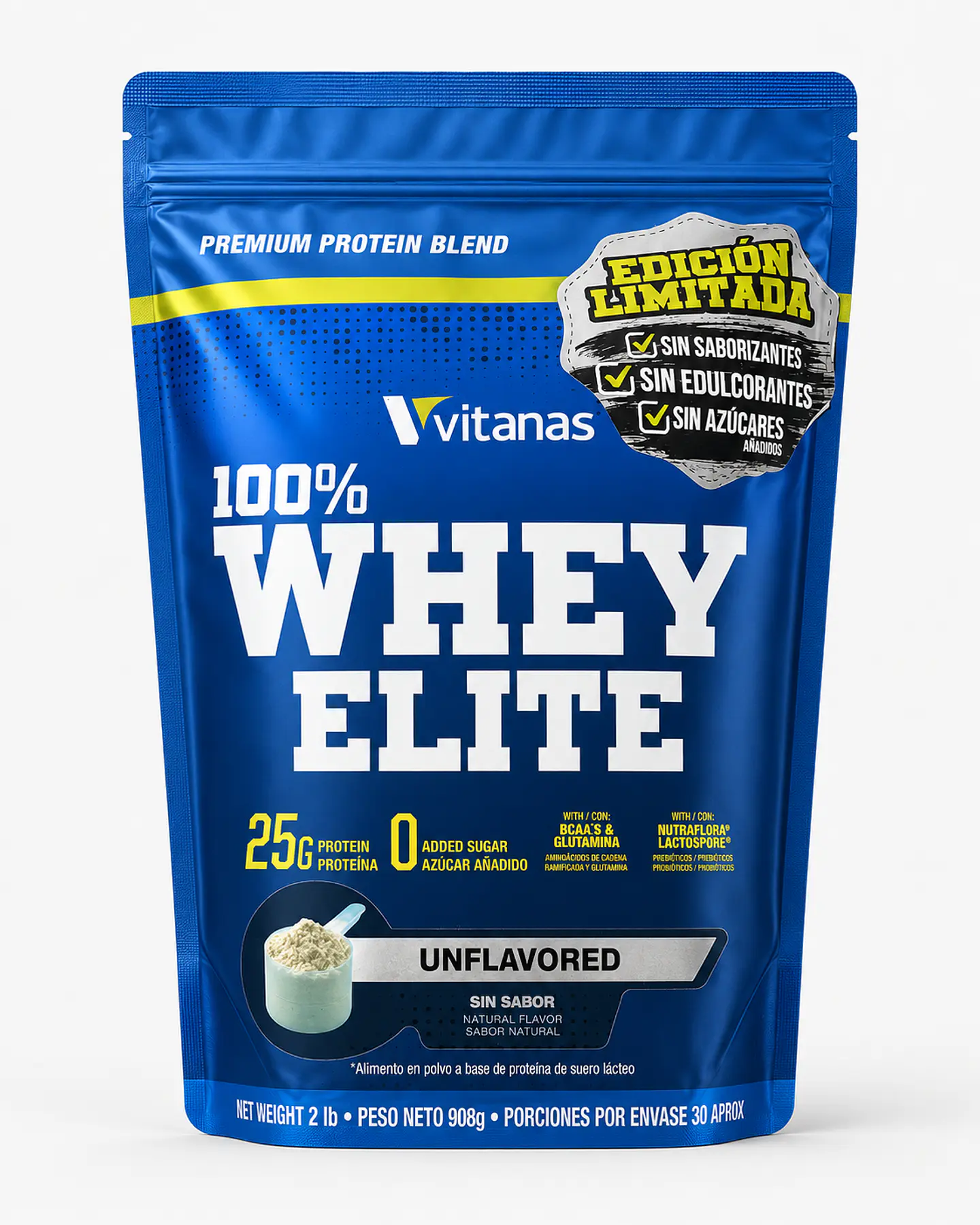 100 Whey Elite Vitanas Sin Sabor – Proteína de Suero Lácteo 908 g 1