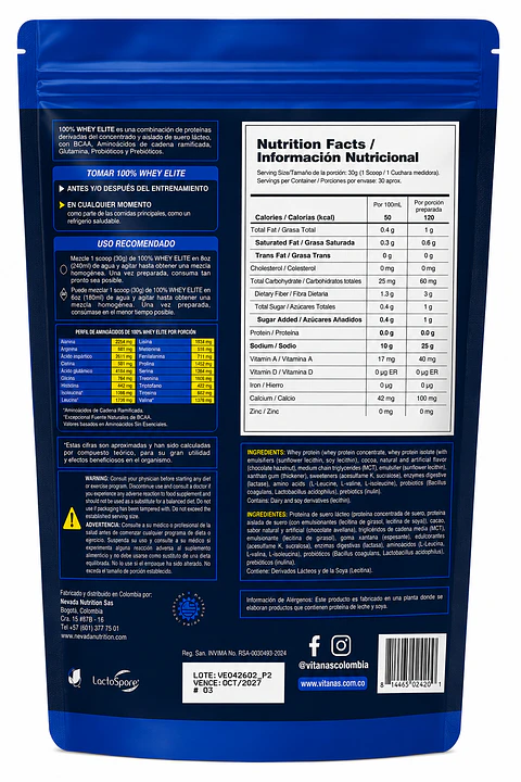 100 Whey Elite Vitanas Sin Sabor – Proteína de Suero Lácteo 908 g