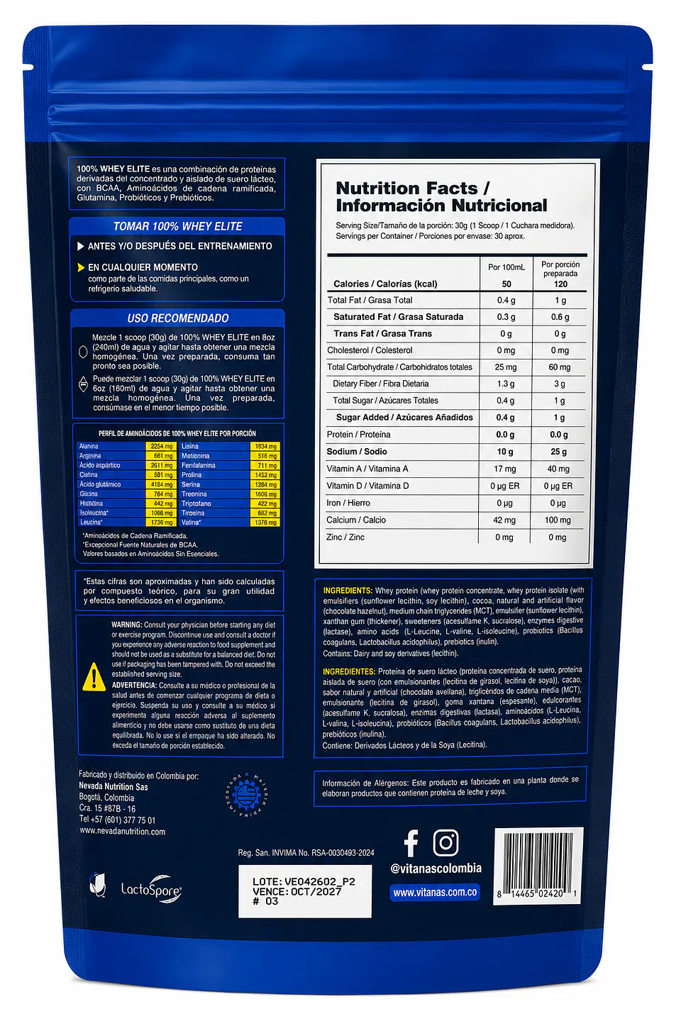 100 Whey Elite Vitanas Sin Sabor – Proteína de Suero Lácteo 908 g 2