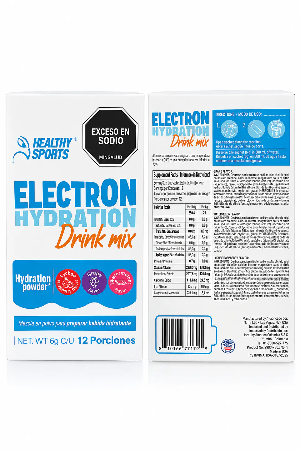 Electron Hydration Drink Mix Healthy Sports – Variedad de Sabores – 12 Sachets 1