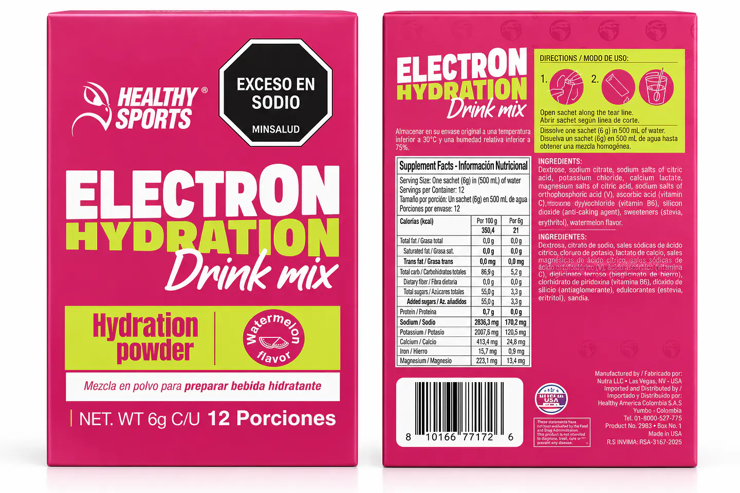 Electron Hydration Drink Mix Healthy Sports – Sandía – 12 Sachets 1