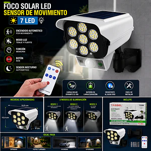 Foco Solar LED Sensor de Movimiento 7 LED con Control Remoto