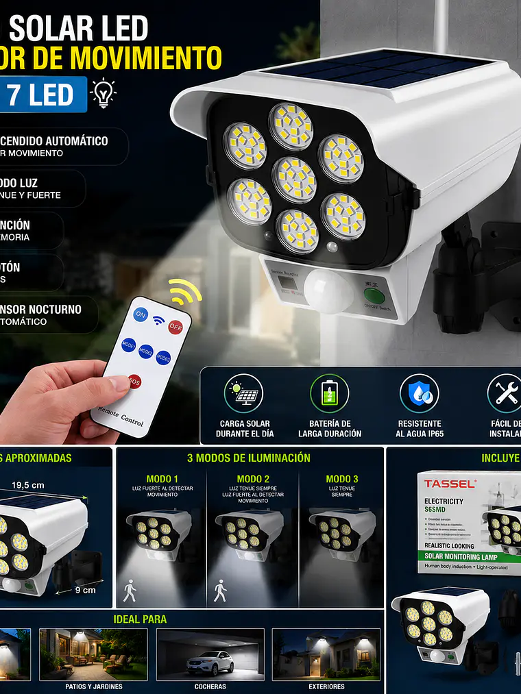 Foco Solar LED Sensor de Movimiento 7 LED con Control Remoto 1