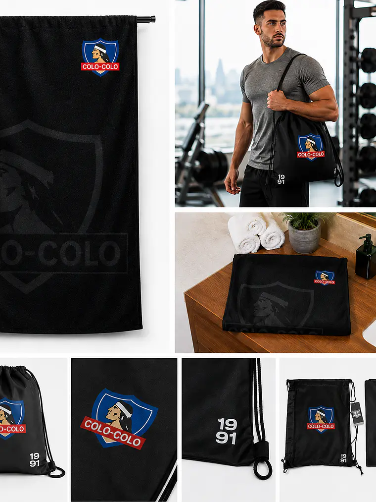 Toallón Microfibra con Morral Deportivo Colo Colo 80x150 cm 2