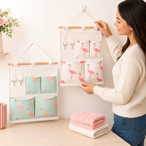 Organizador Colgante de Tela Flamingo 4 Bolsillos