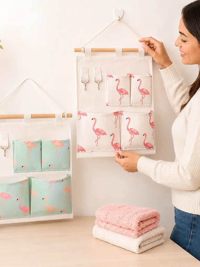 Organizador Colgante de Tela Flamingo 4 Bolsillos 2
