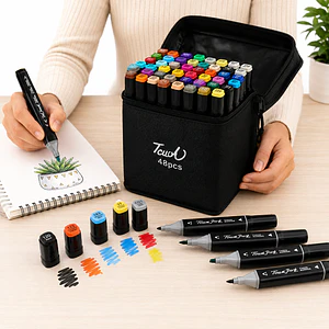Set de Marcadores Doble Punta 48 Colores con Estuche